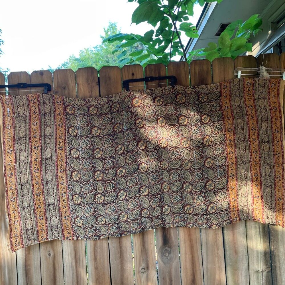 INDIAN Woodblock Style Print PAISLEY FLORAL  Cotton Silk WRAP SCARF 40" x 72"